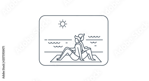 Couple meditating on beach back to back, yoga, mindfulness, relaxation, sea, sun