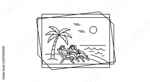 Couple Relaxing on Beach Chairs Under Palm Tree, Tropical Vacation