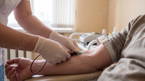 Phlebotomist Drawing Blood Sample from Patient's Arm