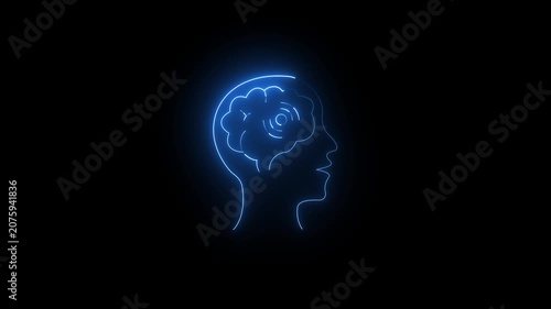 Neon Brain Icon Animation with Glowing Artificial Intelligence Symbol, Futuristic Neural Network Motion Graphics Loop