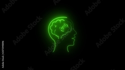 Neon Brain Icon Animation with Glowing Artificial Intelligence Symbol, Futuristic Neural Network Motion Graphics Loop