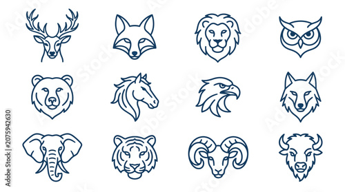 Tableau sur toile Collection of animal heads icons.