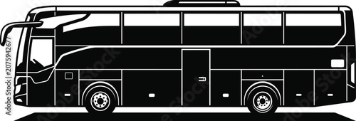 Tableau sur toile Black and white silhouette of a modern double decker city bus
