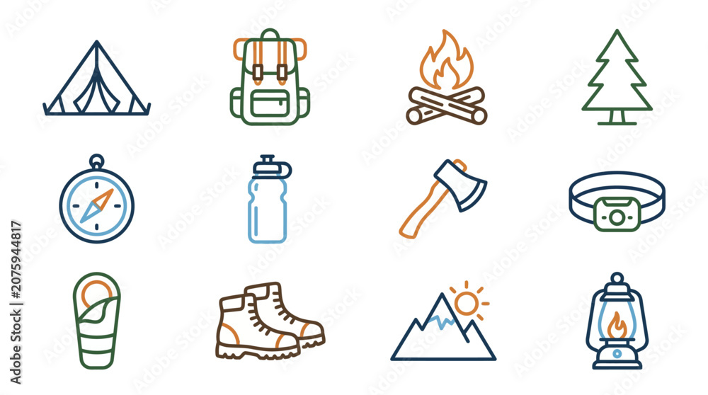 Fototapeta premium Camping icons and travel symbols.