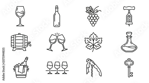 Wine and champagne icons set.