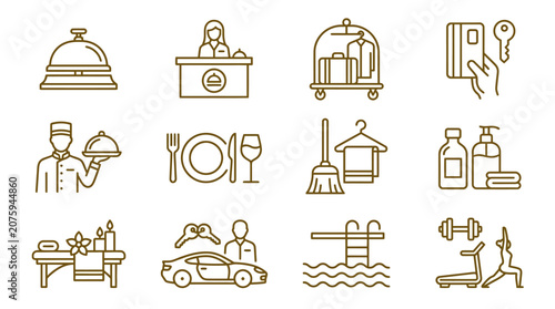 Hotel Service Icons Line Style.