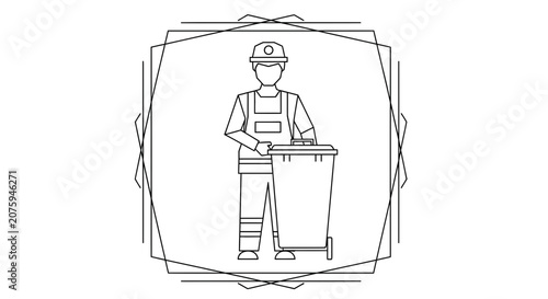 Sanitation Worker with Trash Bin, Waste Management Icon, Cleanliness Service