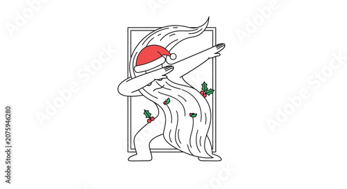 Santa Claus Dab Dance Pose with Holly Berries, Christmas Celebration