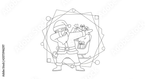 Santa Claus Dabbing with Gifts in Sleigh - Outline Illustration