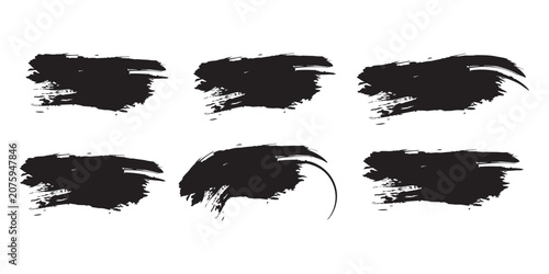 Photos Set of six black grunge brush strokes for design elements.