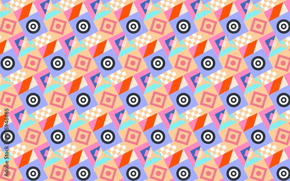 Naklejka premium Abstract Geometric Seamless Pattern with Modern Memphis Shapes in Bright Colors