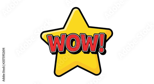 Yellow Star with WOW! Text, Comic Style, Excitement, Surprise, Celebration