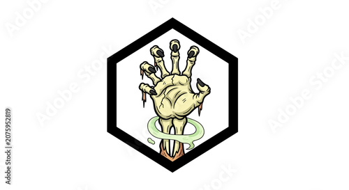 Zombie Hand Emerging from Hexagon, Spooky Halloween Icon