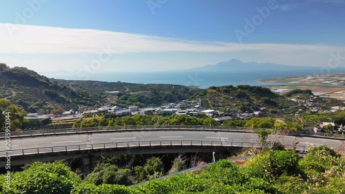 みかん山と有明海　河内みかん　雲仙普賢岳