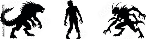Schilderij op canvas Halloween day creatures werewolf zombie and monster silhouettes