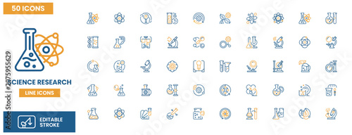 Fotografía Fifty science research line icons with laboratory tools and scientific discovery concepts set