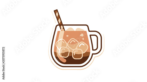 Photography Minimalist vector illustration of an iced coffee drink in a glass mug