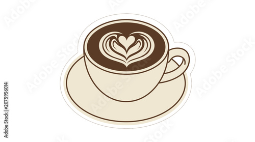 Foto A stylized illustration of a coffee cup with latte art featuring a heart design