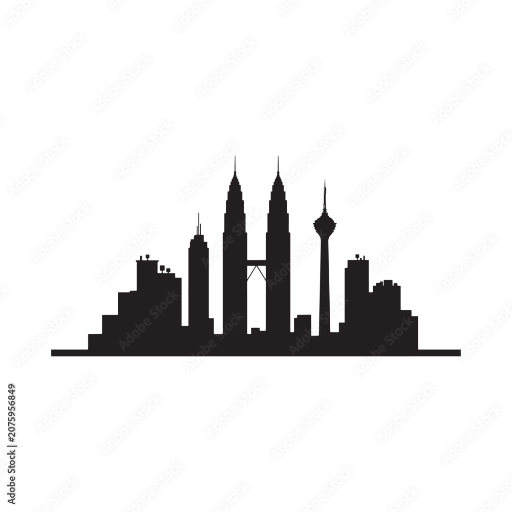 Obraz premium City Skyline Silhouette Against White Background Modern Architecture