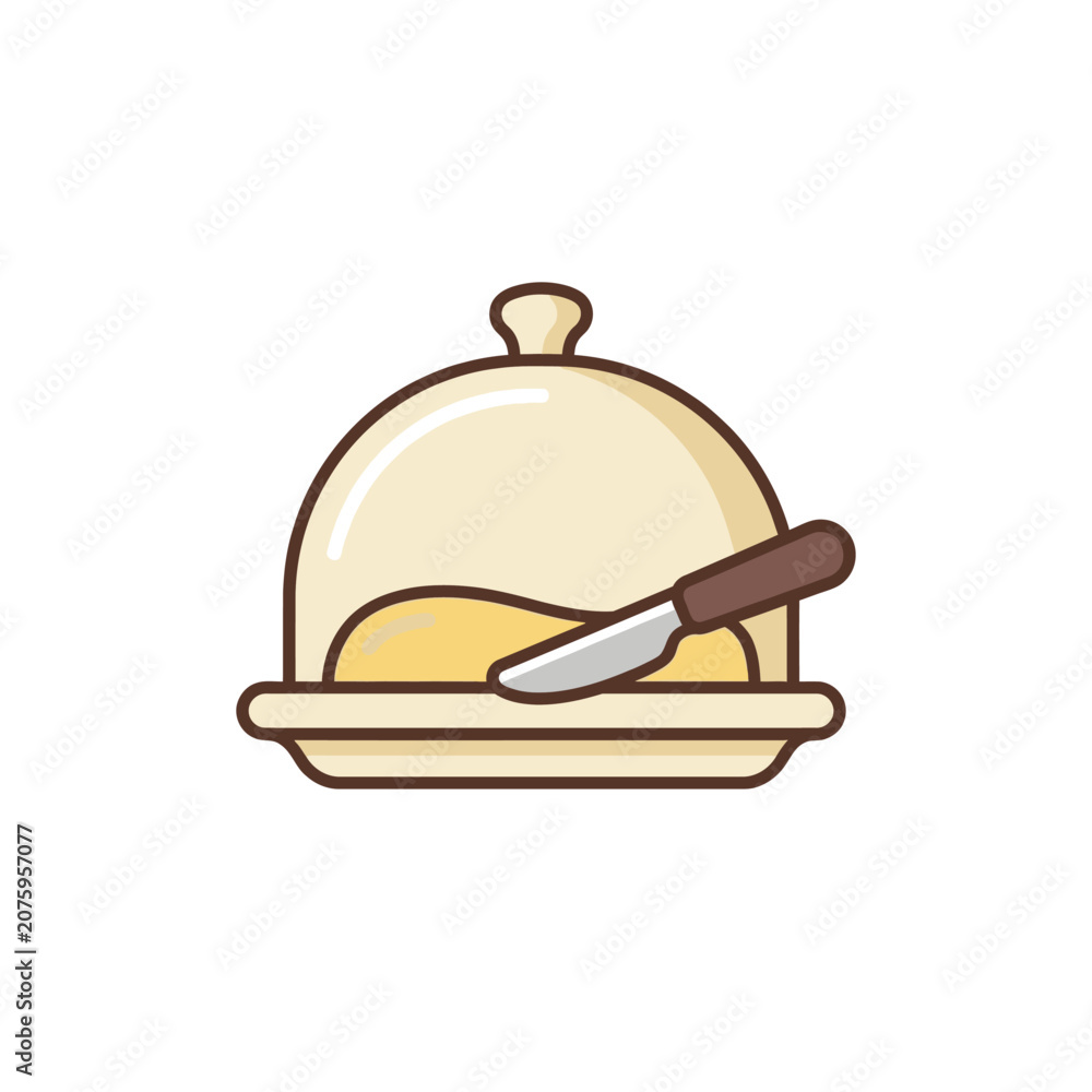 Fototapeta premium Butter dish with a knife on a white background.