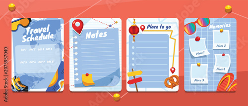 Quadro su tela Travel itinerary planner with map and placeholders