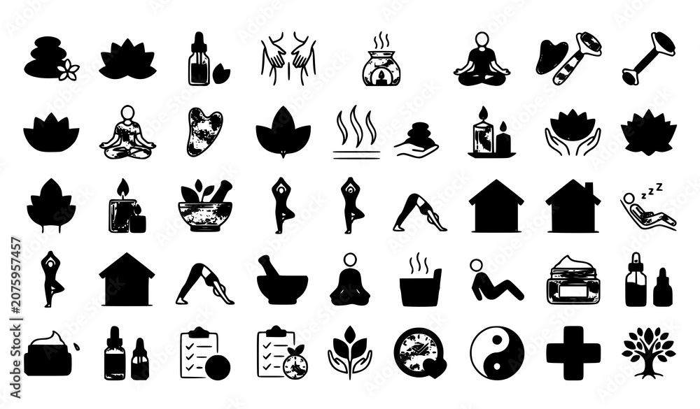 Obraz premium Wellness and spa line editable icon set vector illustration