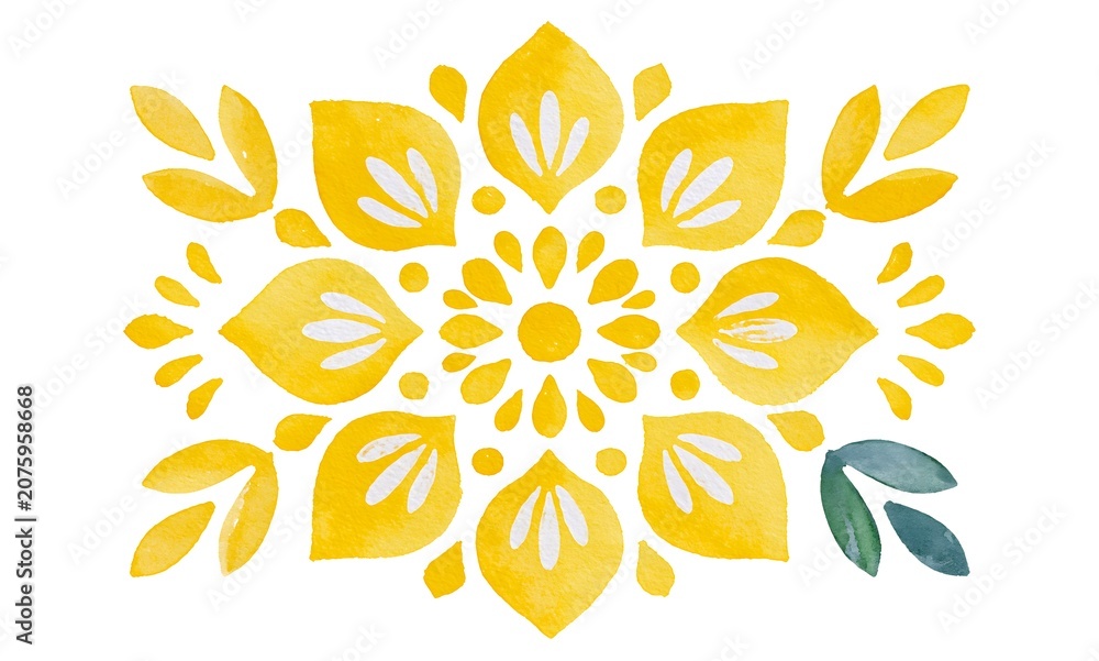 Fototapeta premium Isolated clipart image of watercolor gouache linocut boho oil painted Mediterranean watercolor Mediterranean yellow pattern vecto