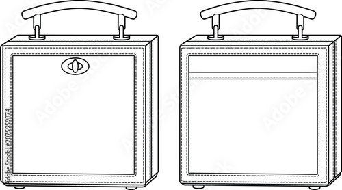 Fotografie Technical flat sketch of structured rectangular handbag with curved handle, clas