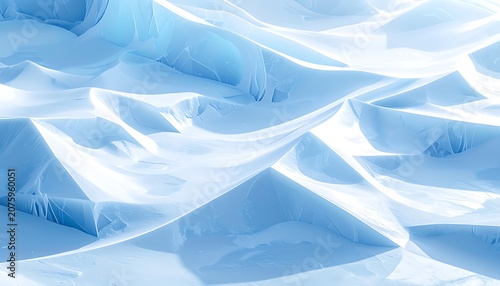 Iceberg peaks rising from frozen landscape.