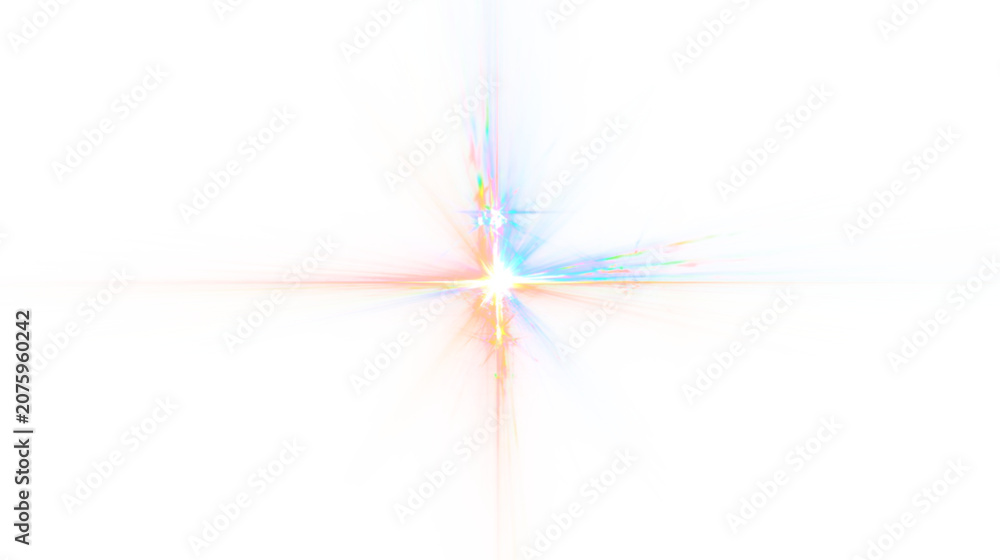 Obraz premium Bright colorful light flare with blue and red glow effect transparent png overlay for digital design with starburst and radiant sparkling lens flare elements in vibrant colors star shine vector magic