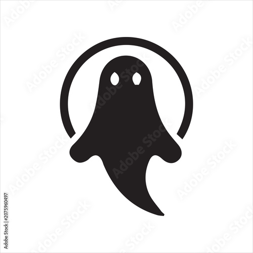 Cute Ghost with Halo Outline Icon