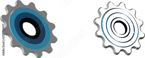 3D Gear Icons in Blue and Gray with Outline Variant