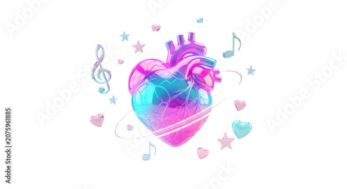 Colorful heart with music notes and stars