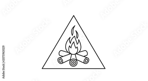 camping fire icon, triangle warning sign