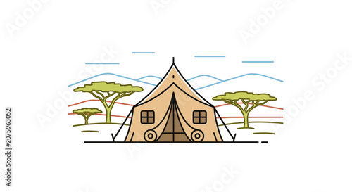 Camping tent in savannah landscape