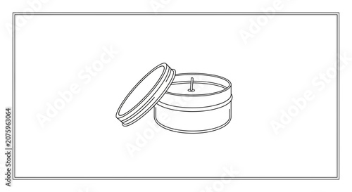 Candle in Tin, Open Lid, Simple Line Art Illustration
