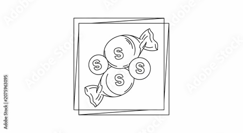Candy Icon with Dollar Signs - Line Art