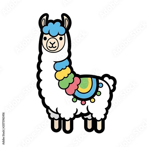 Cartoon giraffe wearing colorful striped sweater and bow tie.