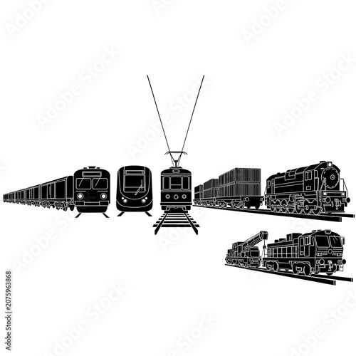 Aerial view of modern electric train on tracks.