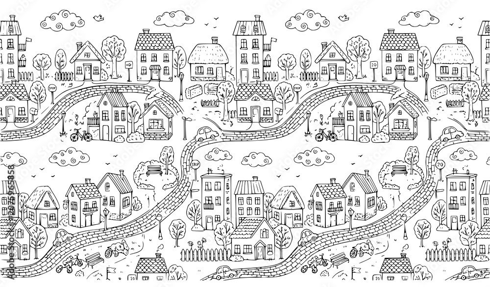 Obraz premium hand drawn collection of medieval buildings