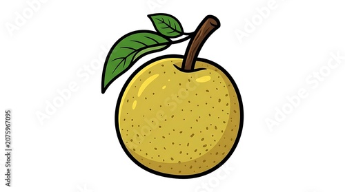 Fresh green apple with leaf on white background.