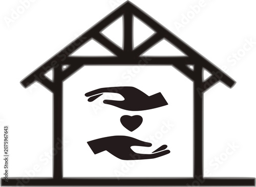 This icon represents themes of home care, family support, compassion, love, charity, and protection within a residential context.