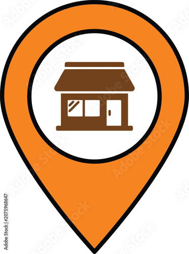 Schilderij op canvas Orange location pin with storefront icon, business map marker for local store se