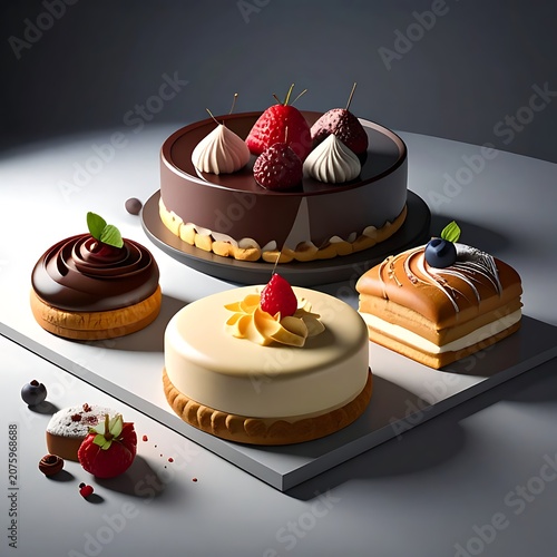 Assorted desserts on a serving tray with berries and cream