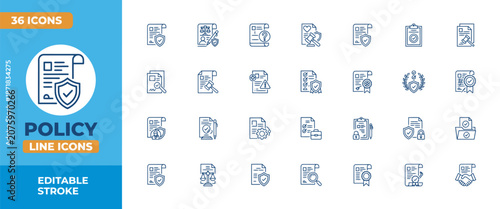 Obraz na płótnie Professional collection of thirty six policy and legal document line icons for business use