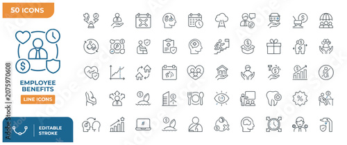 фотографія Set of fifty employee benefits line icons for corporate human resources and business planning