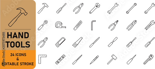 Obraz na płótnie A set of 28 hand tool line icons