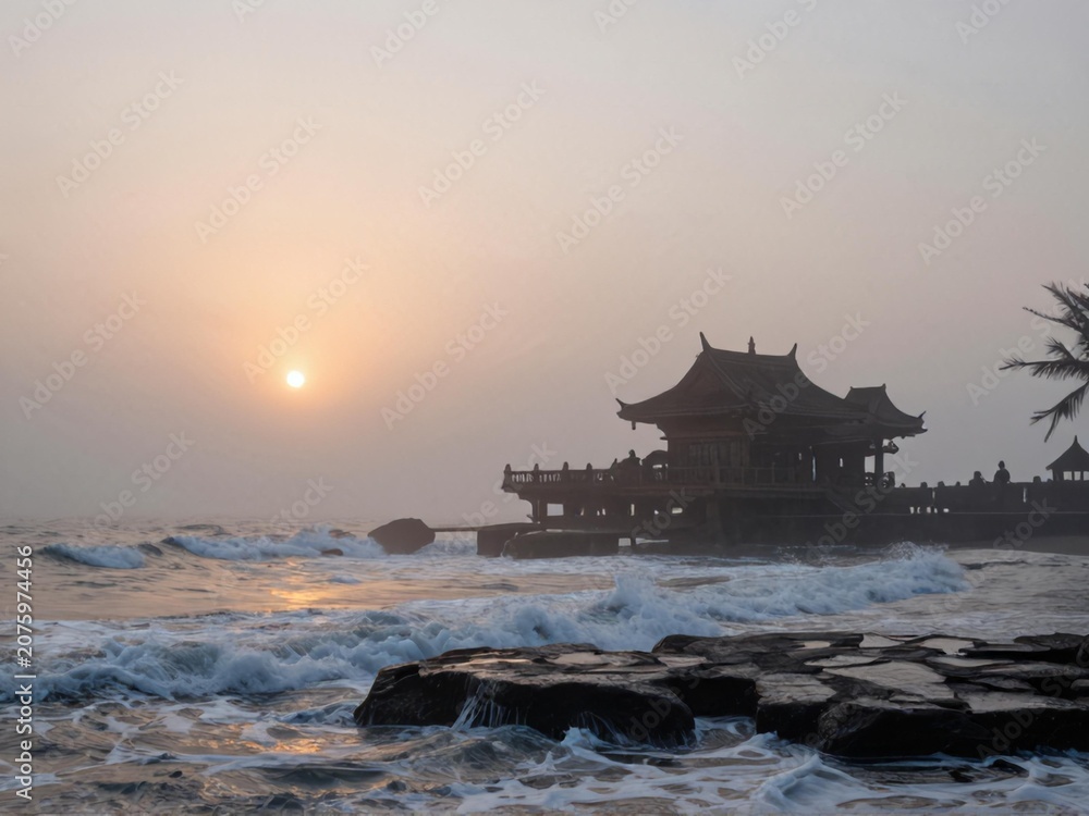 Fototapeta premium Misty Sunrise at Tanah Lot Temple Bali