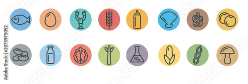 Cuadro en lienzo Food allergen icons set representing common dietary ingredients for menus and pr