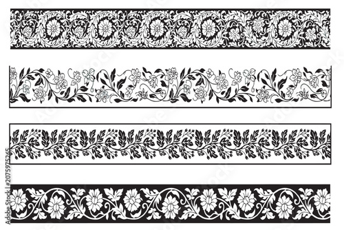 Cuadro en lienzo Detailed floral border set with intricate vintage patterns for luxury stationery